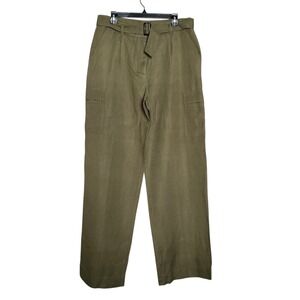 LOFT Olive Green Linen Blend Belted Wide Leg Cargo Pants Size 10T Tall